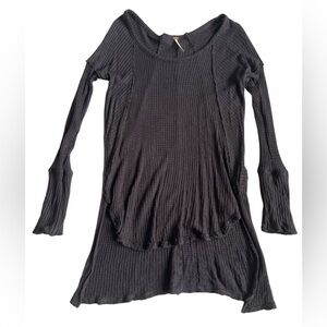 Free People black long sleeve high low thermal waffle knit